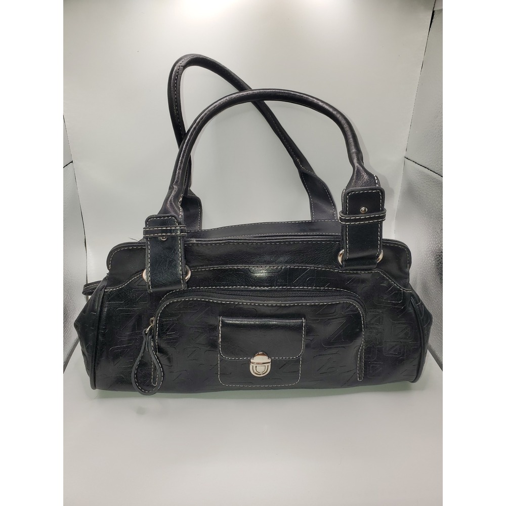 Nine & Company Black Embossed Logo Satchel Handbag Faux Leather Y2K Shoulder Bag
